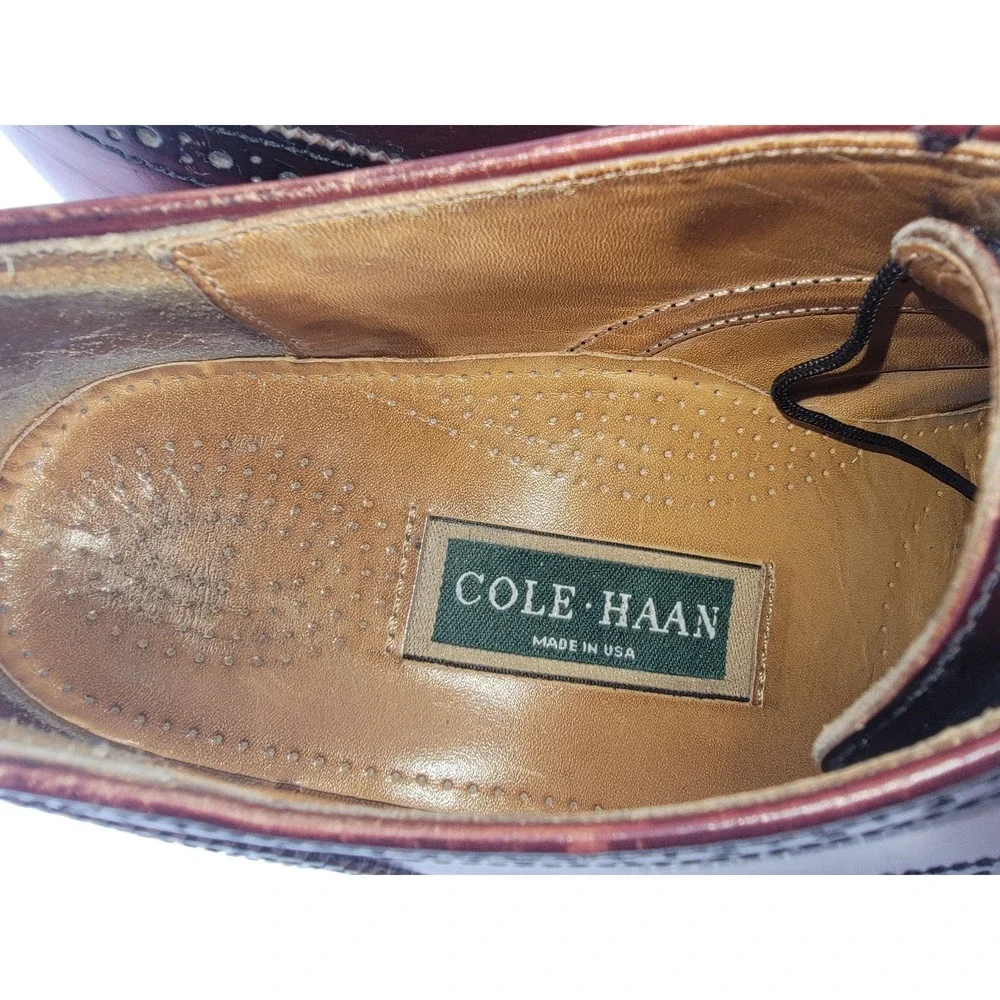 Vtg Cole Haan Full Wingtip Brogues Burgundy Leather 11 D USA‎ Made Dress Oxford